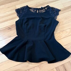 Forever 21 Black Lace Cap Sleeve Peplum Top